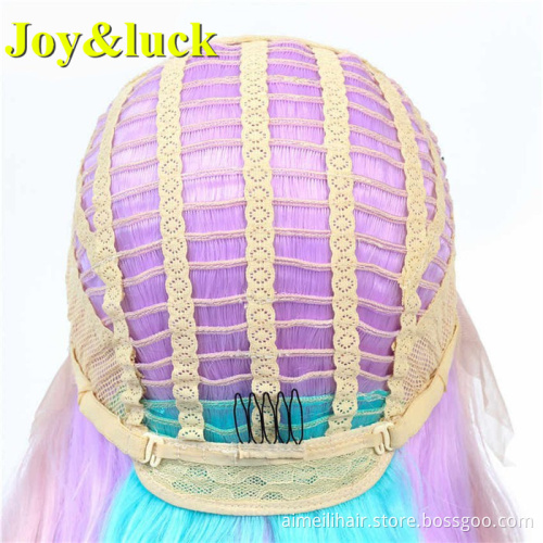 Highlight Blue Purple Pink Wholesale Wig Front Lace For Women Long Natural Straight High Temperature Fiber Synthetic Women Wig